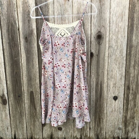 Coverstitched Crochet Lace Floral Sleeveless Mini Dress Large - Picture 4 of 5